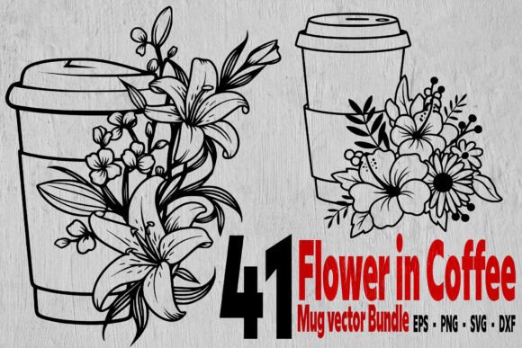 Coffee Cup with Flower SVG Bundle: Graphics for Crafts & Content