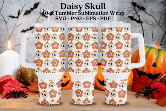 Daisy Skull Halloween Tumbler Wraps & Graphics