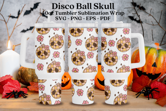 Disco Ball Skull Halloween 40oz Tumbler Wraps Graphics