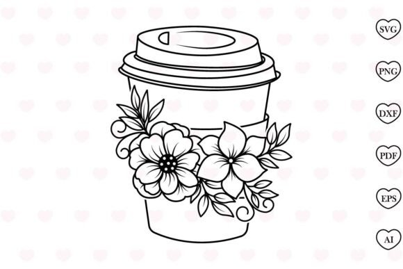 Floral Coffee SVG Graphics for Print Templates