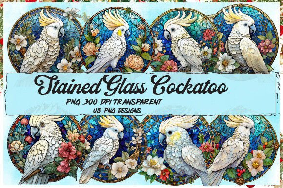 Stained Glass Cockatoo Wind Spinner PNG: Graphics & Illustrations