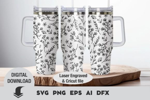 Tumbler 40oz Design SVG, Flower Laser